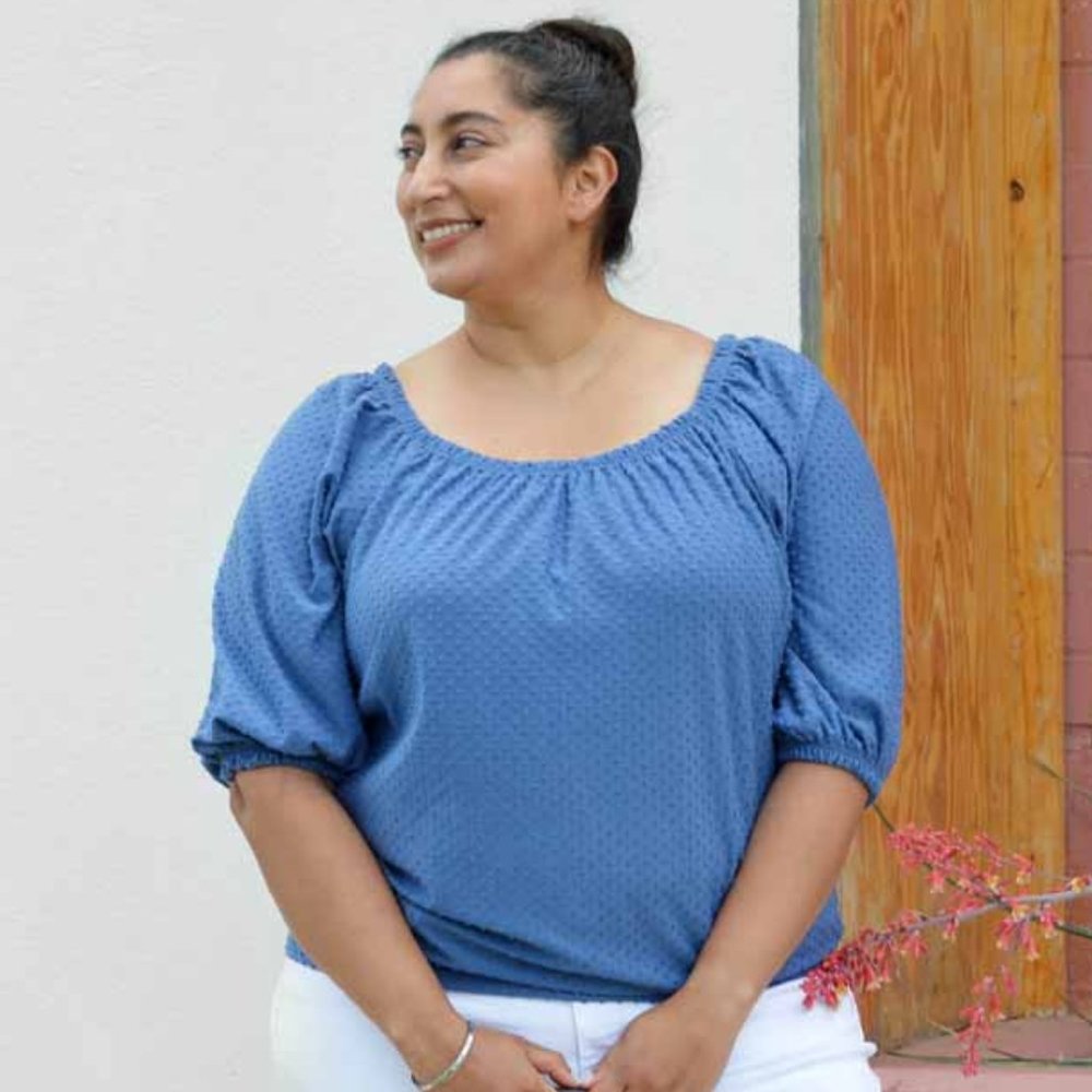 Elegantee Devi Dotted Swiss Top in Denim Blue NWT